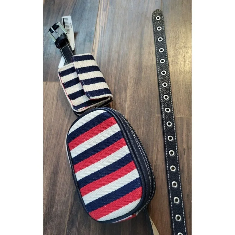 New Steve Madden Double Pouch Adjustable Blue Red Tan Nautical Sz L